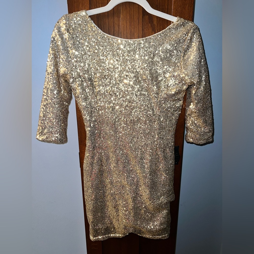 Red Clover gold sequined mini dress